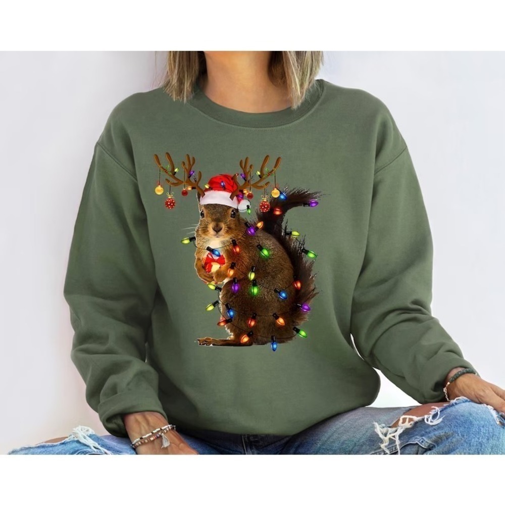 Christmas Squirrel Lights Sweatshirt Christmas Squirrel Sweatshirt